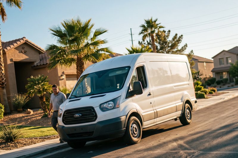 A Ziggy service van parked outside a Las Vegas home at golden hour